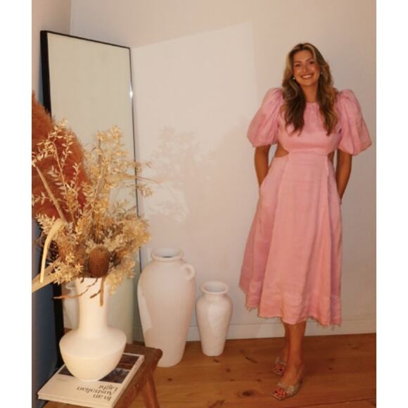 AJE Serendipity Cut Out Dress Musk Pink Puff Sleeve Women 4 Maxi Pockets - Picture 9 of 16